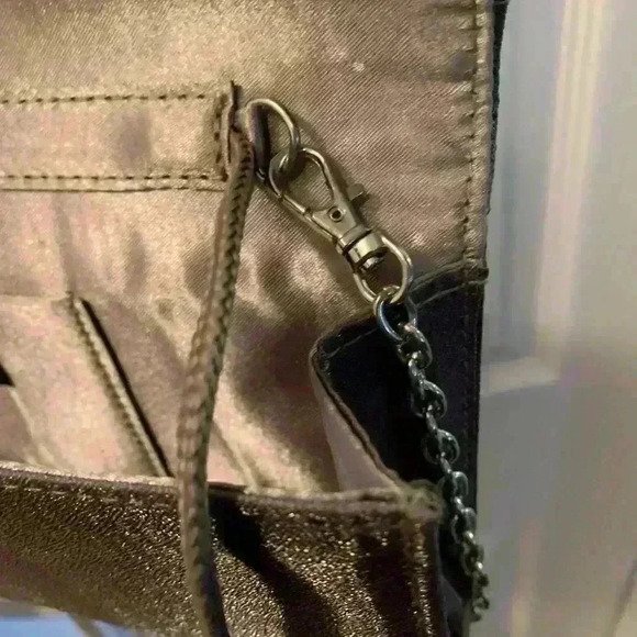 Kate Landry evening bag metallic grayish fabric, pearl and rhinestone accent ￼ - Picture 8 of 9